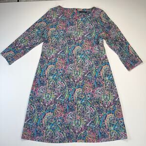 Tommy Hilfiger Colorful Paisley Crewneck 3/4 Sleeve Shift Dress Zip Back Size 14